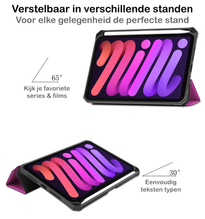 iPad Mini 6 Trifold Bookcase Hoes met Penhouder voor Apple Pen - Paars