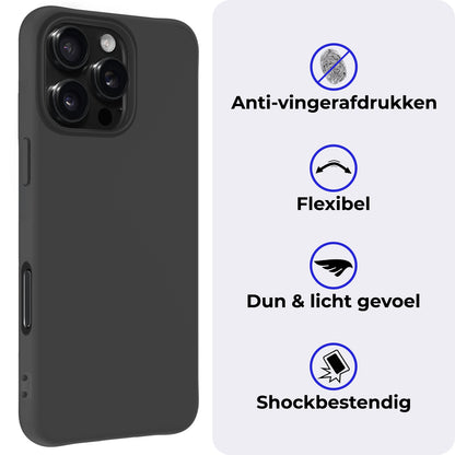 iPhone 16 Pro Max Hoesje Siliconen Backcover Lichtgewicht - Zwart