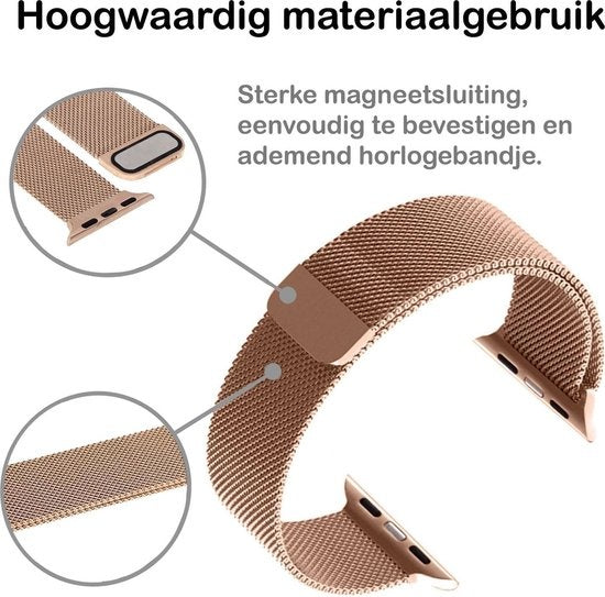 Polsbandje Met Magneetsluiting Geschikt voor Apple Watch 42/44 mm Bandje Milanees - Rose Goud