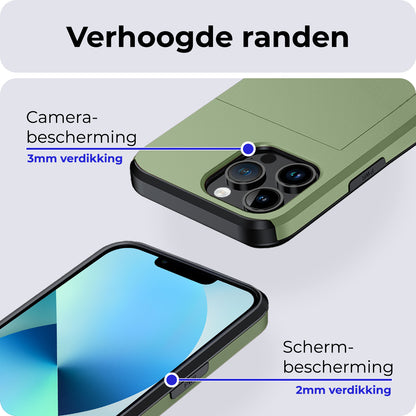 iPhone 14 Pro Max Hoesje Kaarthouder Hard Case Shockproof - Donkergroen