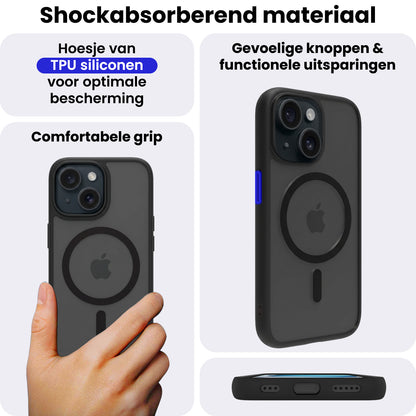 iPhone 15 Plus Hoesje Geschikt voor Magsafe Backcover Shockproof - Zwart