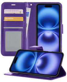 iPhone 16 Hoesje Bookcase Cover met Kaarthouder - Paars