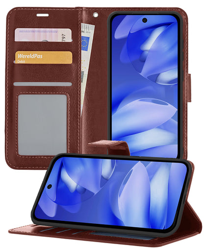 Google Pixel 9a Hoesje Bookcase Cover met Kaarthouder - Bruin