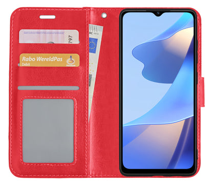 OPPO A16s Hoesje Bookcase Cover met Kaarthouder - Rood