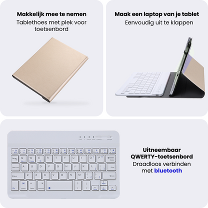 Samsung Galaxy Tab A11 Toetsenbord Hoes met Uitneembaar toetsenbord - Goud