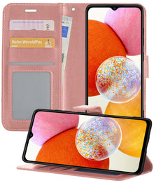 Samsung A14 Hoesje Bookcase Cover met Kaarthouder - Rosé goud