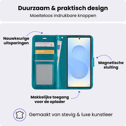 Samsung S25 Ultra Hoesje Bookcase Cover met Kaarthouder - Turquoise