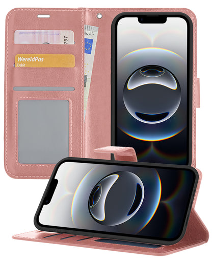 iPhone 16e Hoesje Bookcase Cover met Kaarthouder - Rosé goud