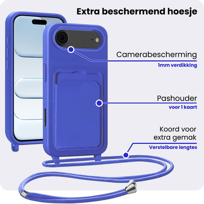 iPhone Air Hoesje Met Telefoonkoord en Pasjeshouder Siliconen - Felblauw