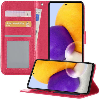 Samsung A72 5G Hoesje Bookcase Cover met Kaarthouder - Donkerroze