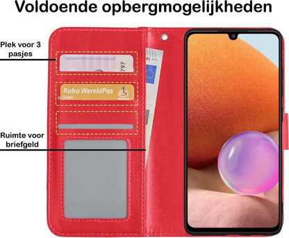 Samsung A32 5G Hoesje Bookcase Cover met Kaarthouder - Rood