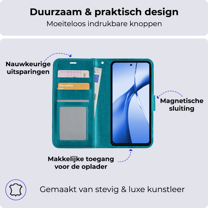 OnePlus Nord CE 4 Hoesje Bookcase Cover met Kaarthouder - Turquoise