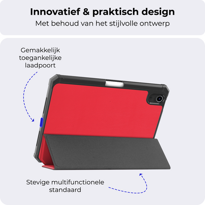 iPad Mini 7 Trifold Bookcase Hoes met Penhouder voor Apple Pen - Rood