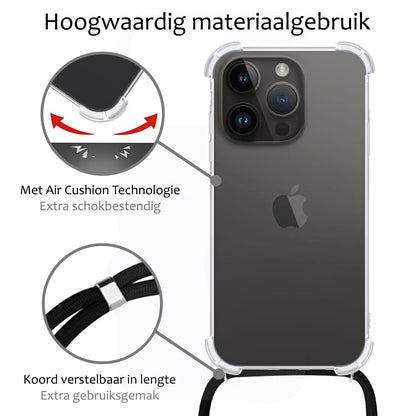iPhone 15 Pro Max Hoesje met Koord Backcover Shockproof - Transparant