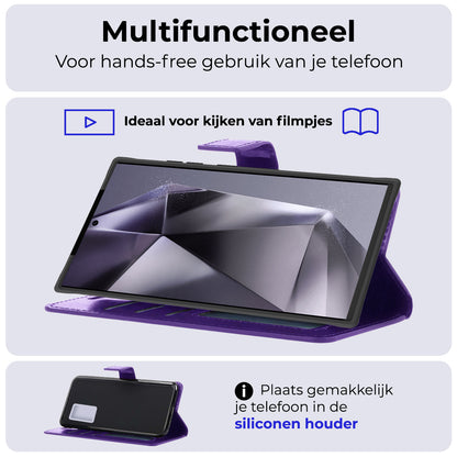 Samsung S24 Ultra Hoesje Bookcase Cover met Kaarthouder - Paars