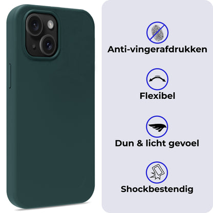 iPhone 15 Hoesje Siliconen Backcover Lichtgewicht - Donkergroen