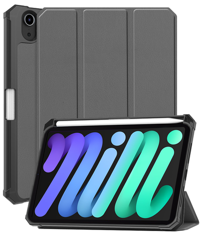 iPad Mini 7 Trifold Bookcase Hoes met Penhouder voor Apple Pen - Grijs