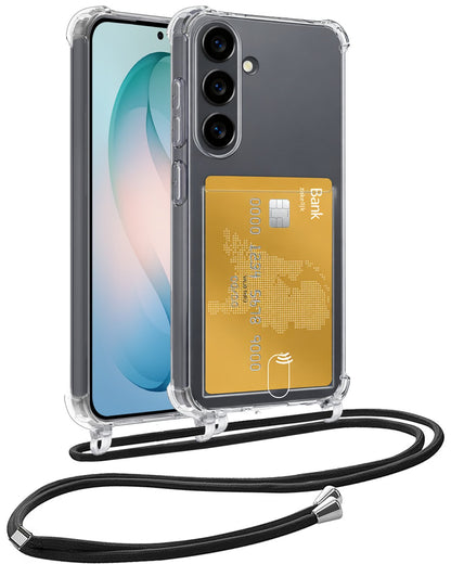 Samsung S26 Hoesje Kaarthouder met Koord Backcover Shockproof - Transparant