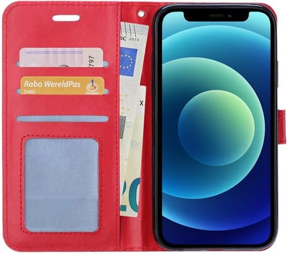 iPhone 12 Pro Max Hoesje Bookcase Cover met Kaarthouder - Rood