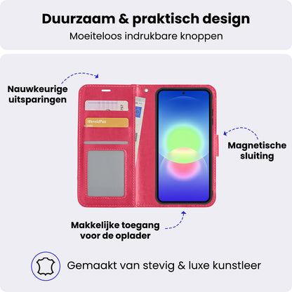 Samsung A27 Hoesje Bookcase Cover met Kaarthouder - Donkerroze