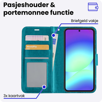 Samsung A56 Hoesje Bookcase Cover met Kaarthouder - Turquoise