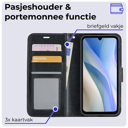 Samsung A15 Hoesje Bookcase Cover met Kaarthouder - Zwart