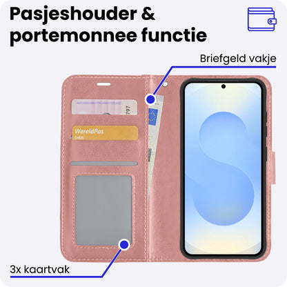 Samsung S25 Hoesje Bookcase Cover met Kaarthouder - Rosé goud