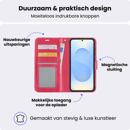 Samsung S25 Plus Hoesje Bookcase Cover met Kaarthouder - Donkerroze