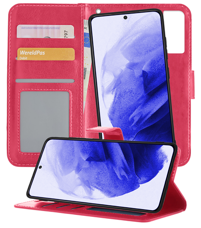 Samsung S21 Plus Hoesje Bookcase Cover Uitneembaar - Donkerroze