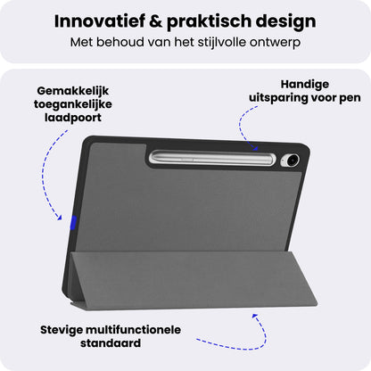 Samsung Galaxy Tab S10 FE Plus Trifold Bookcase Hoes met Penhouder voor S Pen - Grijs