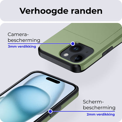 iPhone 15 Plus Hoesje Kaarthouder Hard Case Shockproof - Donkergroen