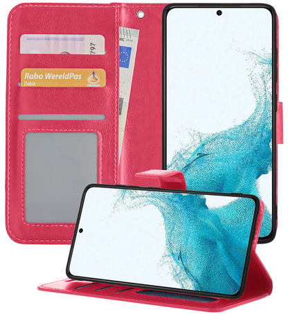 Samsung S22 Ultra Hoesje Bookcase Cover met Kaarthouder - Donkerroze