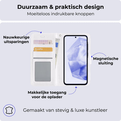 Samsung A35 Hoesje Bookcase Cover met Kaarthouder - Wit
