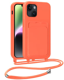 iPhone 14 Plus Hoesje Met Telefoonkoord en Pasjeshouder Siliconen - Papaya