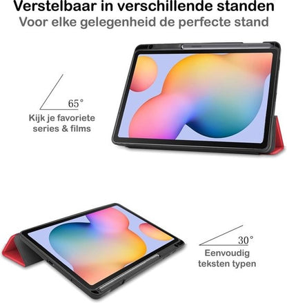 Samsung Galaxy Tab S6 Lite Trifold Bookcase Hoes met Penhouder voor S Pen - Rood