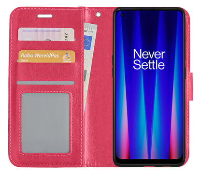 OnePlus Nord CE 2 Hoesje Bookcase Cover met Kaarthouder - Donkerroze