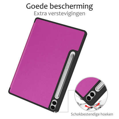 Samsung Galaxy Tab S9 FE Plus Trifold Bookcase Hoes met Penhouder voor S Pen - Paars