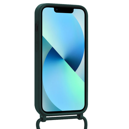 iPhone 13 Pro Max Hoesje Met Telefoonkoord en Pasjeshouder Siliconen - Donkergroen