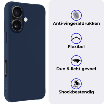 iPhone 16 Hoesje Siliconen Backcover Lichtgewicht - Donkerblauw