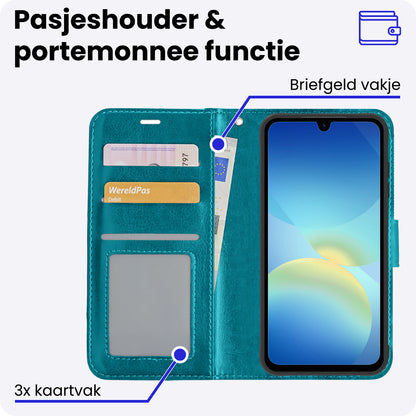 Samsung A26 Hoesje Bookcase Cover met Kaarthouder - Turquoise