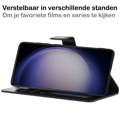 Samsung S23 Ultra Hoesje Bookcase Cover met Kaarthouder - Zwart