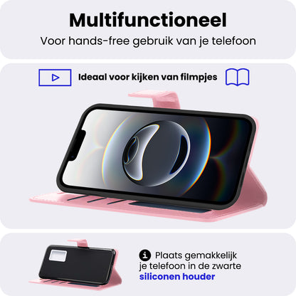iPhone 16e Hoesje Bookcase Cover met Kaarthouder - Lichtroze