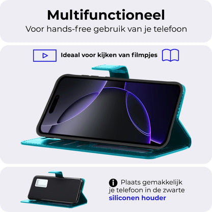 iPhone 16 Pro Hoesje Bookcase Cover met Kaarthouder - Turquoise