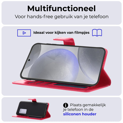 Samsung S24 Plus Hoesje Bookcase Cover met Kaarthouder - Donkerroze
