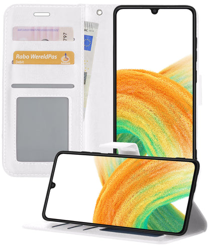 Samsung A33 Hoesje Bookcase Cover met Kaarthouder - Wit