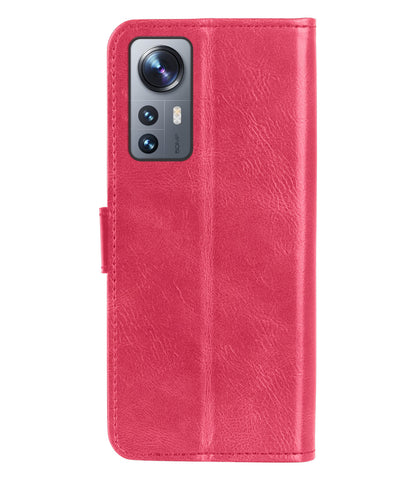 Xiaomi 12 Hoesje Bookcase Cover met Kaarthouder - Donkerroze
