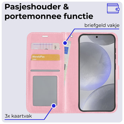 Samsung S24 Hoesje Bookcase Cover met Kaarthouder - Lichtroze