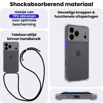 iPhone 17 Pro Max Hoesje met Koord Backcover Shockproof - Transparant