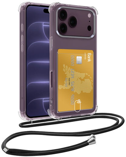 iPhone 18 Pro Max Hoesje Kaarthouder met Koord Backcover Shockproof - Transparant