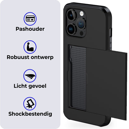 iPhone 15 Pro Max Hard Case Met Pashouder - Zwart